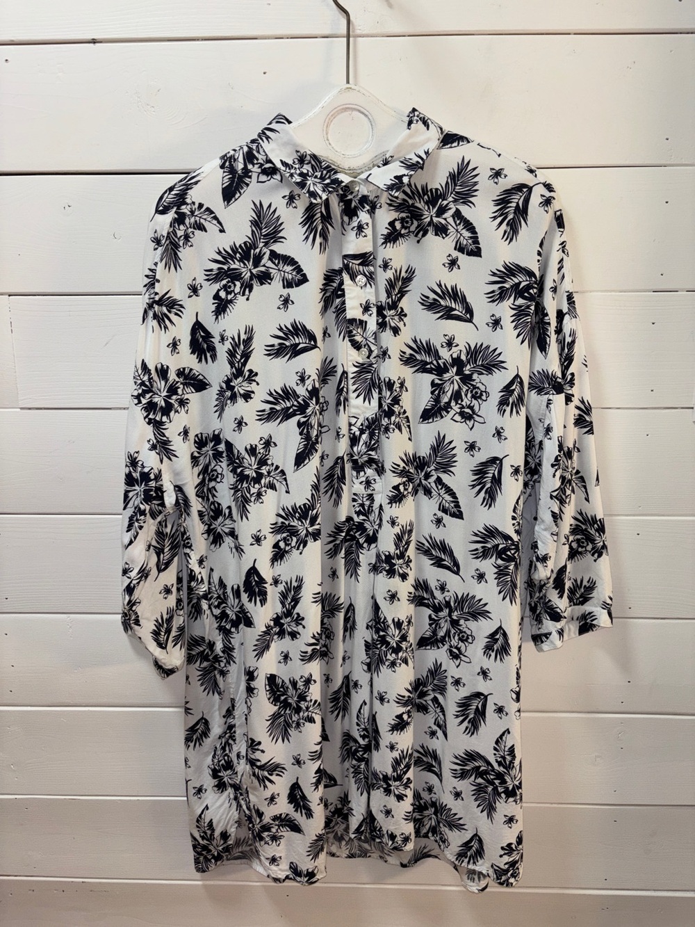 LORD + TAYLOR White & Navy Tropical Print Tunic Dress Size L - Picture 2 of 10
